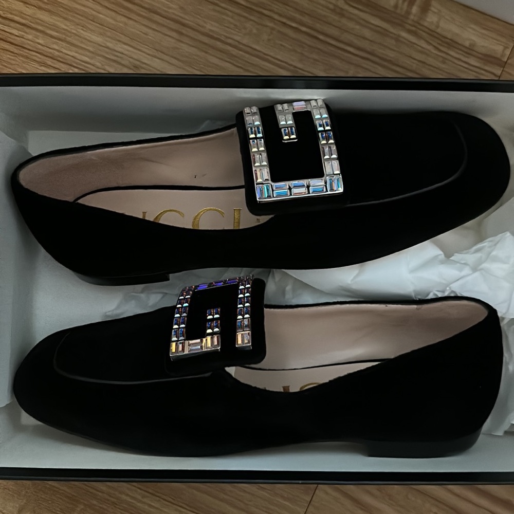 - Gucci Softy Velvet Crystal G Loafer Mocassin 39 Black - Picture 5 of 16